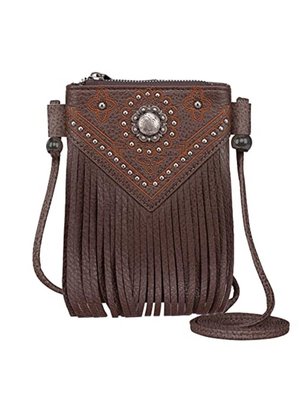 Western Fringe Crossbody Phone Bag Studded Vegan Leather Cell Phone Purse Tote